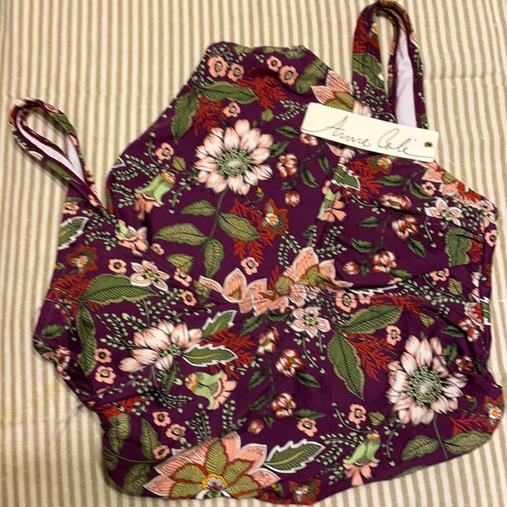 $50 ANNE COLE Floral Burgundy Bathing Suit Size 10 NWT
